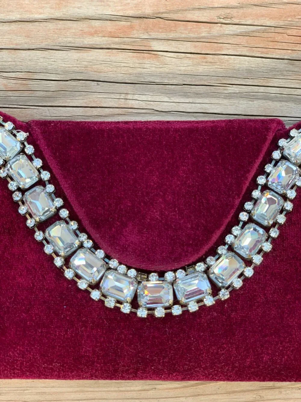 Vtg Burgundy Velvet Rhinestone Clutch Shoulder Bag Handbag Gala Evening Purse